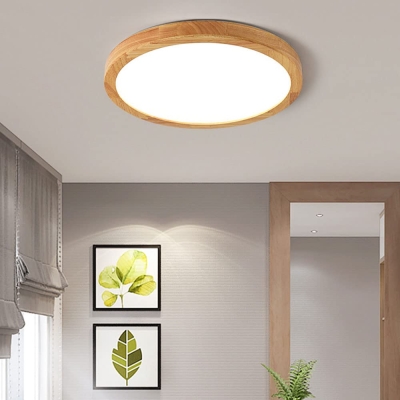 Geometrische LED-plafondlamp van massief hout in de slaapkamer