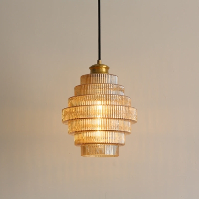 Flesvormige hanglamp van messing glas