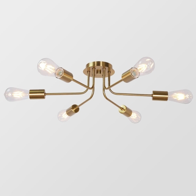Moderner halbb&uuml;ndiger Kronleuchter aus goldenem Glas mit 6 Leuchten