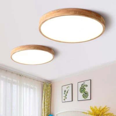 Geometrische LED-plafondlamp van massief hout in de slaapkamer